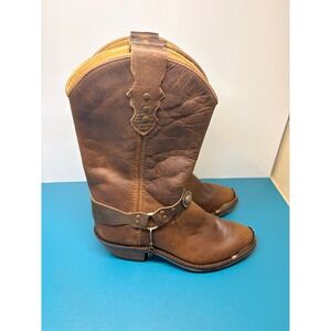 Old West Womens 8M Antique Brown Leather Harness Cowboy Boots